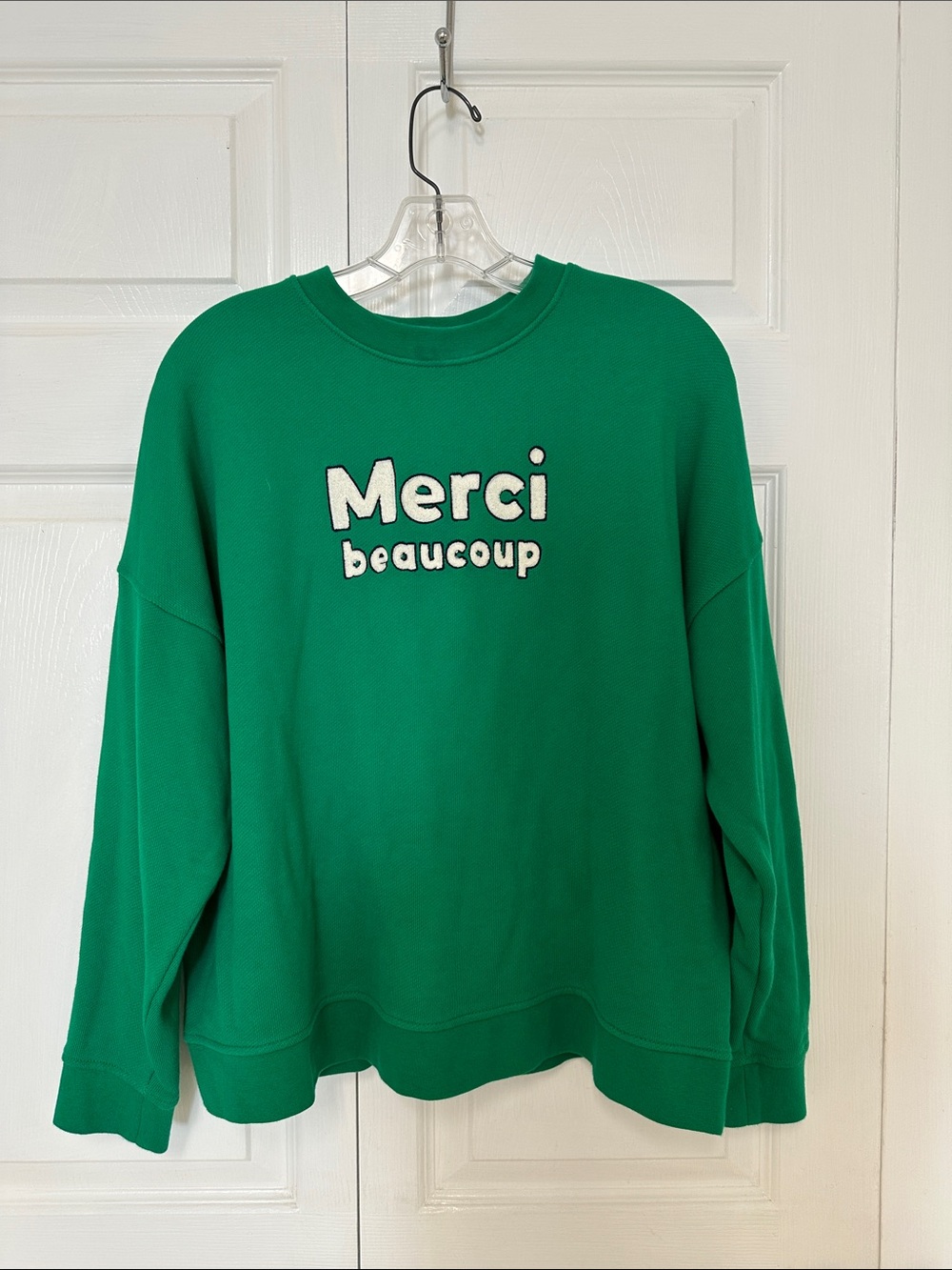 EUC Whistles Green 'Merci Beaucoup' Crewneck Sweatshirt